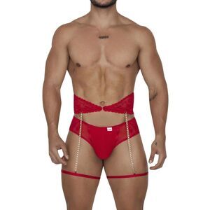 Candyman Red 2 Piece Lace & Mesh Garter Brief 99703